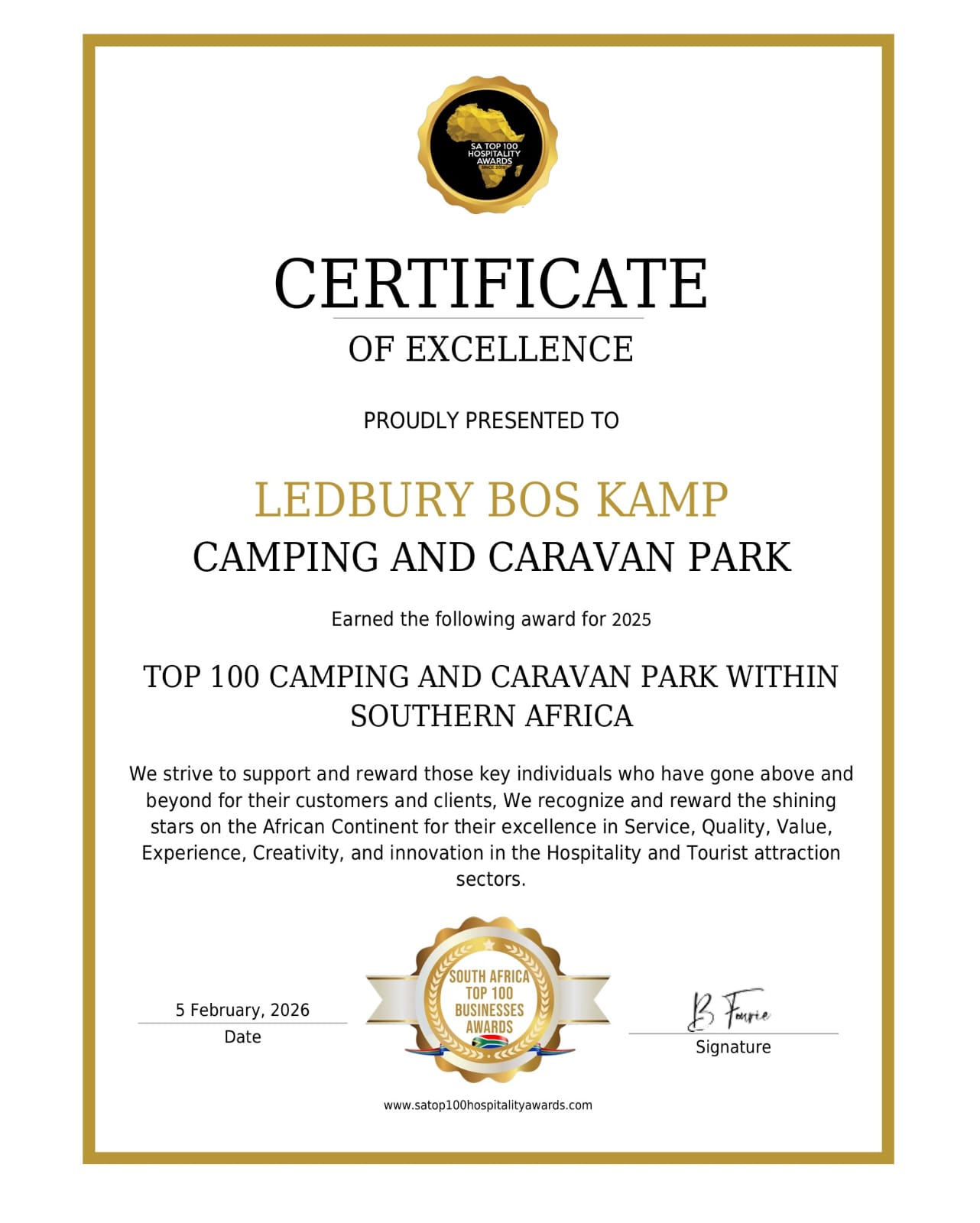 Ledbury Bos kamp Top 100 Camp site in SA 2025
